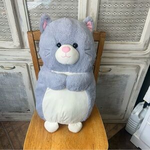Cat plush large 21" x 12" grey white pink Kellytoy 2019 plastic eyes Hug Me